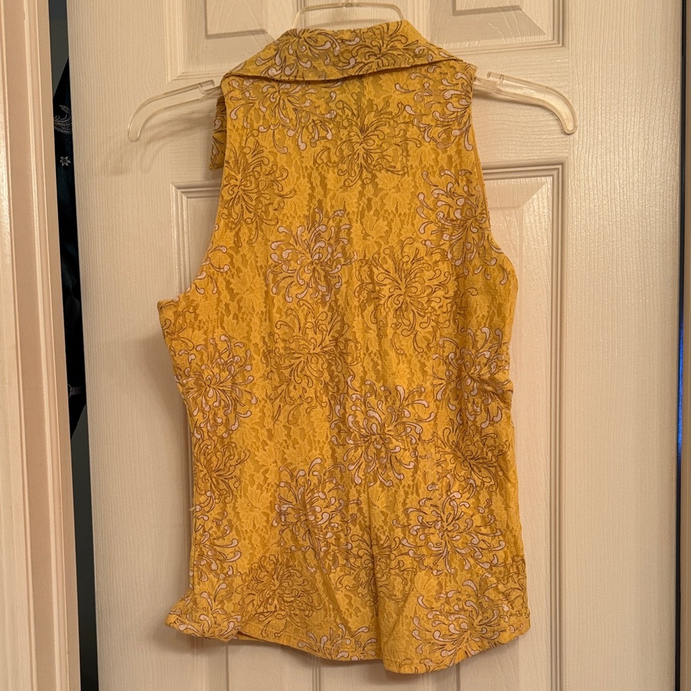 INC International Concepts Yellow Sleeveless Floral Lace Overlay Women Top - Picture 5 of 15